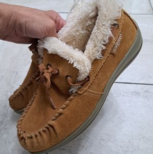Womens Orthofeet Tuscany suede House Moccasin Slippers Sz 8